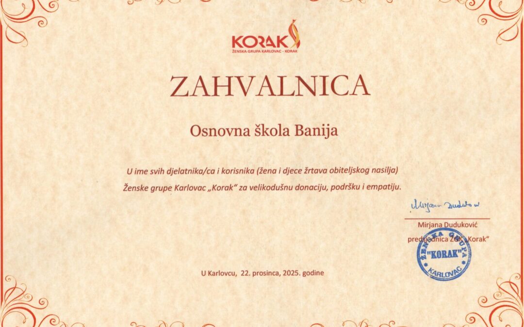 Donacija Ženskoj grupi Karlovac “Korak”