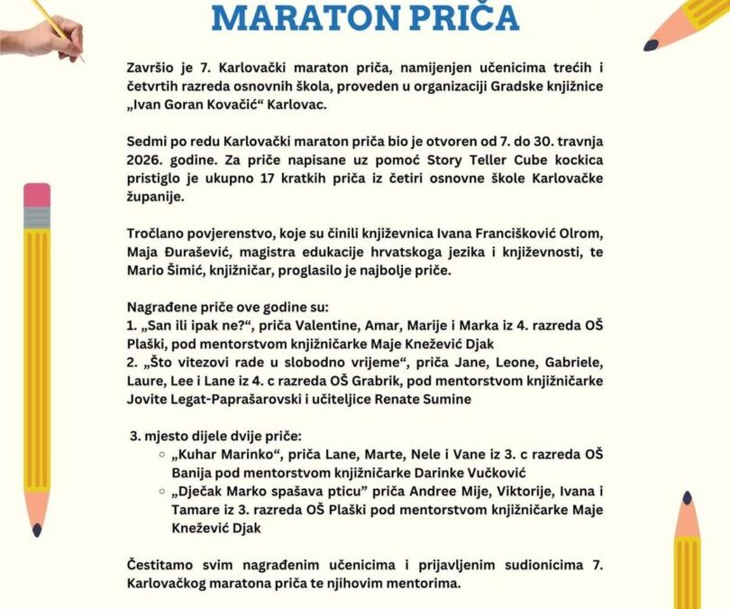 Treće mjesto na Karlovačkom maratonu priča